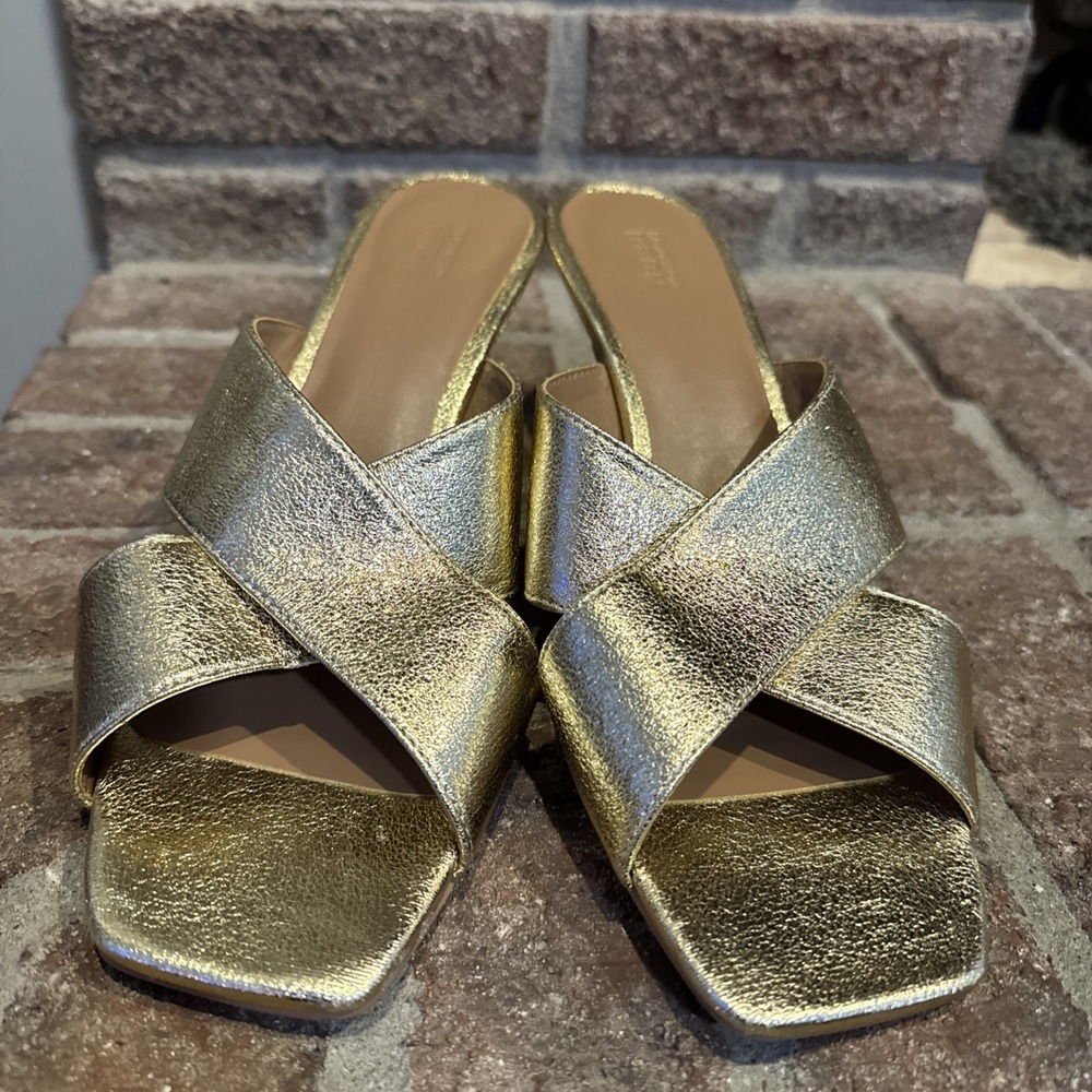 Nordstrom Rack Lauren Slide Gold Open Square Toe Sandals Women's Size 8M #416 - Picture 2 of 16